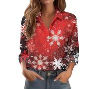 Camicie con bottoni per le donne di Natale a maniche lunghe magliette da donna casual moda natalizia camicie stampate autunno inverno caldo pullover top, Camicie nere da donna, XXL