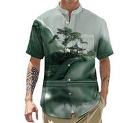 Camicie con colletto a fascia da uomo, camicie con colletto a fascia, vestibilità larga, da indossare tutti i giorni, Isola di Jade, L