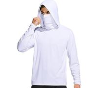 Camicie con protezione solare da uomo con maschera UPF 50+ UV Rash Guards felpe con cappuccio rinfrescanti a maniche lunghe da pesca sfumate camicette, Z02-white Camicie di protezione solare per gli