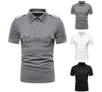 Camicie con Tasca da Uomo Polo Cargo con Spalline da Lavoro da Lavoro Top a Maniche Corte con Bottoni Maglietta da Viaggio Escursionismo, Camicie Bianche con Doppie Tasche, 3XL