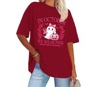 Camicie contro il cancro al seno da donna in ottobre Indossiamo camicia rosa Halloween fantasma maglietta per la sensibilizzazione sul cancro al seno, Porpora, S
