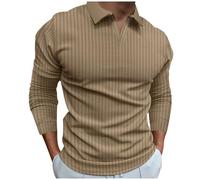 Camicie da allenamento da uomo taglie forti pullover tinta unita risvolto pulsante striscia verticale manica lunga abbigliamento da lavoro camicia tuniche, L-798 Cachi, L