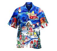 Camicie da bowling hawaiane da uomo camicie natalizie da uomo stampate abbottonatura Babbo Natale casual vestibilità regolare leggera top da donna camicette, D, 3XL
