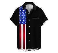 Camicie da bowling hawaiane per uomo manica corta stampate regular fit estate spiaggia casual abbottonate Aloha camicie, Bowling-bandiera americana nera, L