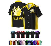 Camicie da bowling personalizzate con nome e squadra, tessuto leggero traspirante per lo sport hawaiano retrò vintage, Stile 07, taglia unica