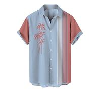 Camicie da Bowling retrò da Uomo Anni '50 Stile Rockabilly Top Estivo Stile Cubano Camicia da Campeggio con Tasca da Uomo Hawaiana Camicie estive Corta Stampata vestibilità Bottone Hawaiian Camicia