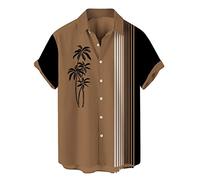 Camicie da Bowling retrò da Uomo Anni '50 Stile Rockabilly Top Estivo Stile Cubano Camicia da Campeggio con Tasca da Uomo Hawaiana Camicie estive Corta Stampata vestibilità Bottone Hawaiian Camicia