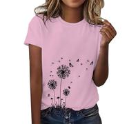 Camicie da donna a maniche corte girocollo T-shirt casual allentata da donna primavera girocollo con dente di leone stampato allentato casual a maniche corte maglietta carina grafica stampata t-shirt