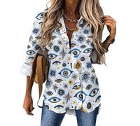 Camicie da donna a maniche lunghe con bottoni - Camicette con stampa occhi blu per donne eleganti e casual, Multicolore, S