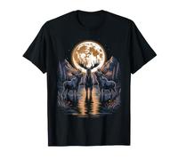 Camicie da Donna Alce Montagna Lago Alce ululare alla Luna Maglietta