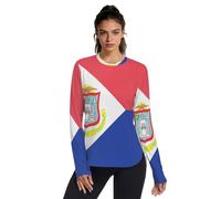 Camicie da donna con protezione solare UV SPF UPF 50+ ad asciugatura rapida traspirante Rash Guard Manica lunga SPF escursionismo all'aperto, Bandiera di Sint Maarten, XX-Large