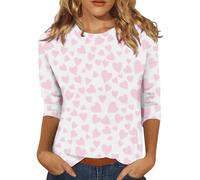 Camicie da donna di San Valentino con maniche a 3/4 girocollo camicie oversize T-shirt alla moda T-shirt grafica con cuore innamorato Top Camicette casual primaverili Camicette larghe Pullover per