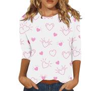 Camicie da donna di San Valentino con maniche a 3/4 girocollo camicie oversize T-shirt alla moda T-shirt grafica con cuore innamorato Top Camicette casual primaverili Camicette larghe Pullover per