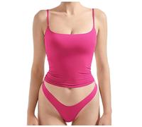 Camicie da donna dimagranti estive con scollo quadrato senza maniche 2026 camicie slim fit slim fit per uscire alla moda canotta spalline sottili aderente senza schienale Y2K carino basic casual, Rosa