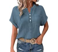 Camicie da Donna Eleganti Oversize Casual Traspirante Estive Tunica Classica Elegante Leggero Comodo Blusa con Bottoni Vacanza Fantasia Maglietta Tinta Unita Manica Corta Moda Ufficio Top Cotone