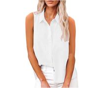 Camicie da Donna in Cotone di Lino Comodo senza Maniche Primavera Blusa Colletto a Revers Estive Casual Maglietta Lavoro con Bottoni Moda Maglia Tees Ufficio Traspirante Maniche Lunghe Top Tinta Unita