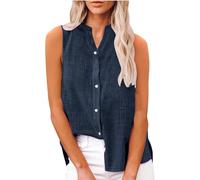 Camicie da Donna in Cotone di Lino Comodo senza Maniche Primavera Blusa Colletto a Revers Estive Casual Maglietta Lavoro con Bottoni Moda Maglia Tees Ufficio Traspirante Maniche Lunghe Top Tinta Unita