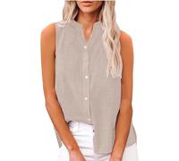 Camicie da Donna in Cotone di Lino Comodo senza Maniche Primavera Blusa Colletto a Revers Estive Casual Maglietta Lavoro con Bottoni Moda Maglia Tees Ufficio Traspirante Maniche Lunghe Top Tinta Unita