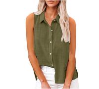 Camicie da Donna in Cotone di Lino Comodo senza Maniche Primavera Blusa Colletto a Revers Estive Casual Maglietta Lavoro con Bottoni Moda Maglia Tees Ufficio Traspirante Maniche Lunghe Top Tinta Unita