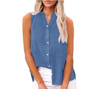 Camicie da Donna in Cotone di Lino Comodo senza Maniche Primavera Blusa Colletto a Revers Estive Casual Maglietta Lavoro con Bottoni Moda Maglia Tees Ufficio Traspirante Maniche Lunghe Top Tinta Unita