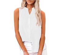 Camicie da Donna in Cotone di Lino Comodo senza Maniche Primavera Blusa Colletto a Revers Estive Casual Maglietta Lavoro con Bottoni Moda Maglia Tees Ufficio Traspirante Maniche Lunghe Top Tinta Unita