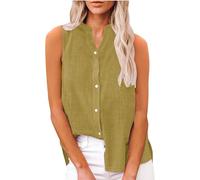 Camicie da Donna in Cotone di Lino Comodo senza Maniche Primavera Blusa Colletto a Revers Estive Casual Maglietta Lavoro con Bottoni Moda Maglia Tees Ufficio Traspirante Maniche Lunghe Top Tinta Unita