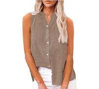 Camicie da Donna in Cotone di Lino Comodo senza Maniche Primavera Blusa Colletto a Revers Estive Casual Maglietta Lavoro con Bottoni Moda Maglia Tees Ufficio Traspirante Maniche Lunghe Top Tinta Unita