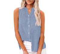 Camicie da Donna in Cotone di Lino Comodo senza Maniche Primavera Blusa Colletto a Revers Estive Casual Maglietta Lavoro con Bottoni Moda Maglia Tees Ufficio Traspirante Maniche Lunghe Top Tinta Unita