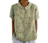 Camicie Da Donna In Cotone Di Lino Primavera Elegante Oversize Maglietta Casual Risvolto Estive Leggero Blusa Moda Traspirante Tinta Unita Camicia In Lino Lavoro Vintage Manica Corta Ufficio Camicetta