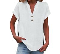 Camicie da Donna in Cotone di Lino Taglie Forti Comodo Casual Blusa Leggero Elegante Scollo a V Maglietta Moda Tinta Unita Ufficio Top Spiaggia Lavoro con Bottoni Vacanza Maglia Tees
