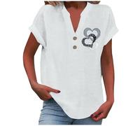 Camicie da Donna in Cotone di Lino Taglie Forti Comodo Casual Blusa Leggero Elegante Scollo a V Maglietta Moda Tinta Unita Ufficio Top Spiaggia Lavoro con Bottoni Vacanza Maglia Tees