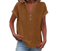 Camicie da Donna in Cotone di Lino Taglie Forti Comodo Casual Blusa Leggero Elegante Scollo a V Maglietta Moda Tinta Unita Ufficio Top Spiaggia Lavoro con Bottoni Vacanza Maglia Tees