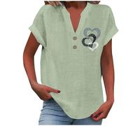 Camicie da Donna in Cotone di Lino Taglie Forti Comodo Casual Blusa Leggero Elegante Scollo a V Maglietta Moda Tinta Unita Ufficio Top Spiaggia Lavoro con Bottoni Vacanza Maglia Tees