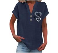 Camicie da Donna in Cotone di Lino Taglie Forti Comodo Casual Blusa Leggero Elegante Scollo a V Maglietta Moda Tinta Unita Ufficio Top Spiaggia Lavoro con Bottoni Vacanza Maglia Tees