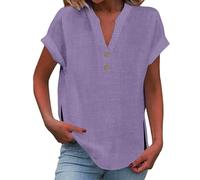 Camicie da Donna in Cotone di Lino Taglie Forti Comodo Casual Blusa Leggero Elegante Scollo a V Maglietta Moda Tinta Unita Ufficio Top Spiaggia Lavoro con Bottoni Vacanza Maglia Tees