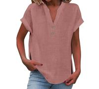 Camicie da Donna in Cotone di Lino Taglie Forti Comodo Casual Blusa Leggero Elegante Scollo a V Maglietta Moda Tinta Unita Ufficio Top Spiaggia Lavoro con Bottoni Vacanza Maglia Tees