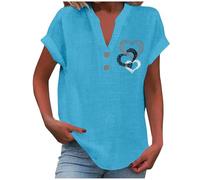 Camicie da Donna in Cotone di Lino Taglie Forti Comodo Casual Blusa Leggero Elegante Scollo a V Maglietta Moda Tinta Unita Ufficio Top Spiaggia Lavoro con Bottoni Vacanza Maglia Tees