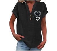 Camicie da Donna in Cotone di Lino Taglie Forti Comodo Casual Blusa Leggero Elegante Scollo a V Maglietta Moda Tinta Unita Ufficio Top Spiaggia Lavoro con Bottoni Vacanza Maglia Tees