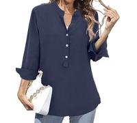 Camicie Da Donna In Cotone Di Lino Taglie Forti Estive Comodo Blusa Scollo a V Traspirante Casual Camicie In Cotone Vacanza Ufficio Lavoro Camicetta Maniche Lunghe Spiaggia Vintage Con Bottoni Top