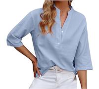 Camicie da Donna in Cotone e Lino a Maniche Corte con Scollo a V Camicie Abbottonate Camicia da Lavoro Tinta Unita per la Primavera e L'Estate Confortevole Resistente All'Elettricità Statica Maglietta