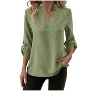 Camicie da Donna in Cotone E Lino a Maniche Lunghe per Uscire con Scollo a V Button Down Tinta Unita Camicie a Tunica da Allenamento da Donna Camicette da Garza Estive alla Moda Abbigliamento