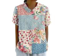 Camicie da donna in cotone e lino, colletto alla Peter Pan, maniche a volant, comode, ampie, estive, casual, Z05-azzurro cielo, 4XL