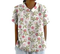 Camicie da donna in cotone e lino, colletto alla Peter Pan, maniche a volant, comode, ampie, estive, casual, Z07-rosa, 4XL