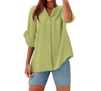 Camicie da donna in cotone e lino con tasca tinta unita maniche a 3/4 tunica top magliette oversize casual scollo a V camicette eleganti, AG., L