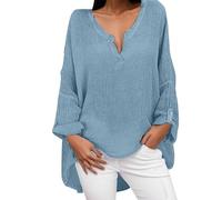 Camicie da donna in garza di cotone di lino per le donne 2025 manica a 3/4 tinta unita Camicette oversize vestibilità ampia vestiti divertenti arrotolati club button down traspirante scollo a V manica