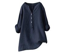 Camicie da donna in garza di lino fresche per le donne estive a maniche lunghe a 3/4 abiti oversize casual aderenti camicette con scollo a V Club alto basso colletto in piedi button down solido top in