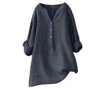 Camicie da donna in garza increspata di lino a maniche lunghe per le donne 2026 con maniche a 3/4 colletto rialzato maglietta oversize vestibilità ampia tunica anime button down party alto basso