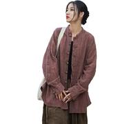 Camicie da donna in lino Camicette oversize Vintage Giacche a maniche lunghe sagomate con bottoni a rana cinese Capo trench a vestibilità ampia, Carminio, L