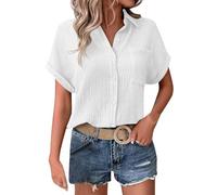 Camicie da donna in lino eleganti casual estive top in cotone con colletto a bottone da donna camicette a tunica t-shirt in garza 2026, bianco, S
