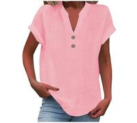 Camicie da donna in lino per le vacanze, maglietta da donna in cotone e lino, scollo a V, taglie forti, top per le vacanze, camicetta estiva a maniche corte, camicette leggere, maglietta oversize